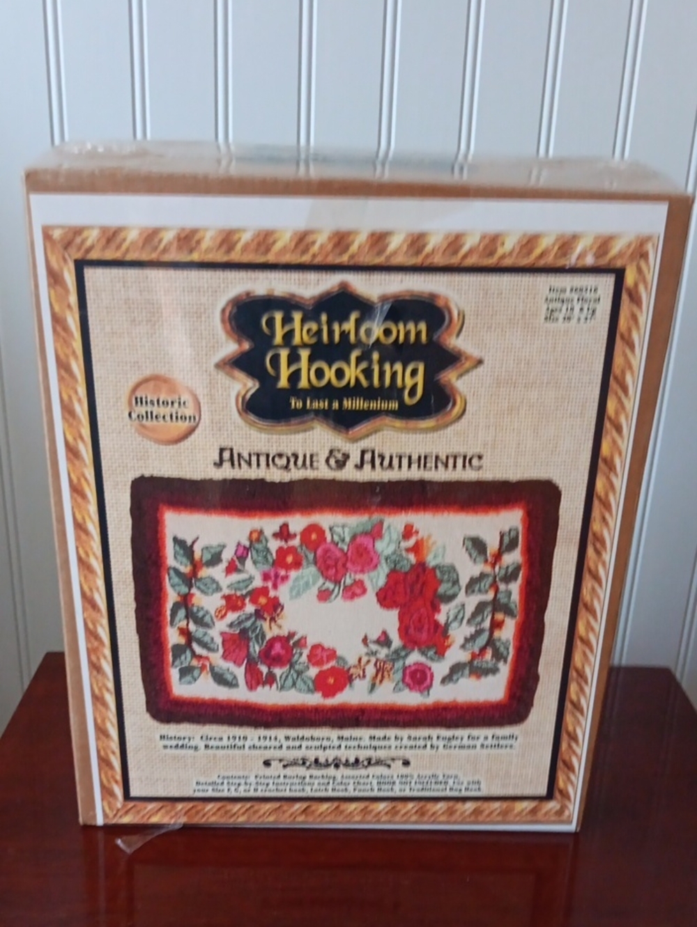 Vintage Antique & Authentic Floral Hook Rug  Kit - Cream, Red, Green